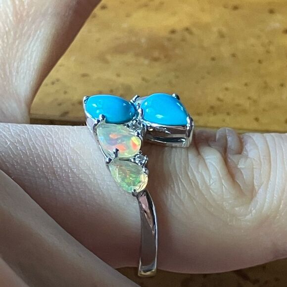 Sleeping Beauty Turquoise Ethiopian Opal Sterling Silver Ring Size 7 - Picture 3 of 10